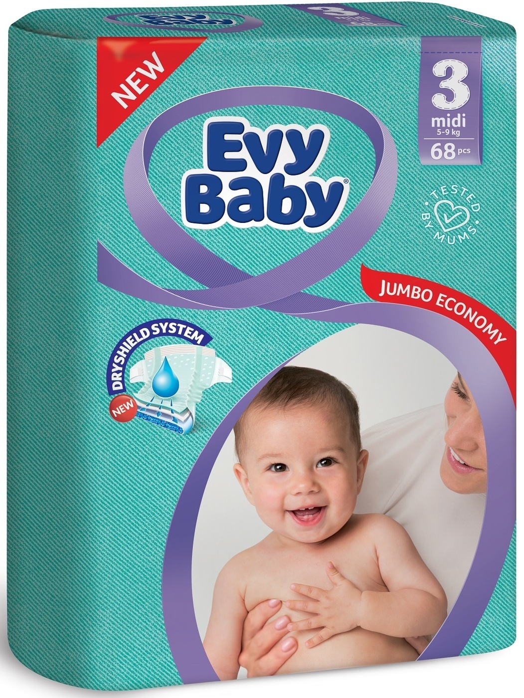 Подгузн. EVY BABY --3-- 5-9кг. 68шт. Миди