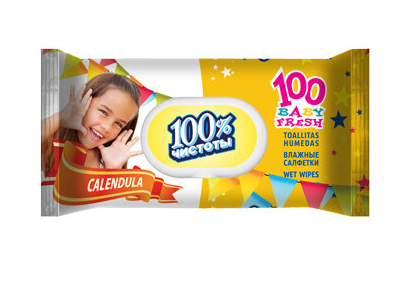 Салфетки влажные 100%Чистоты 100шт. детские Календула Клапан