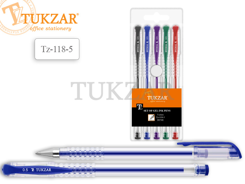 Набор гел. ручек 5цв. Tukzar Dune прозр.корп.0,5 мм. 130mm.