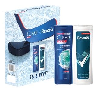 ПН/МУЖ. Clear+Rexona Спорт (шампунь 200мл.+гель д/душа 180мл.)