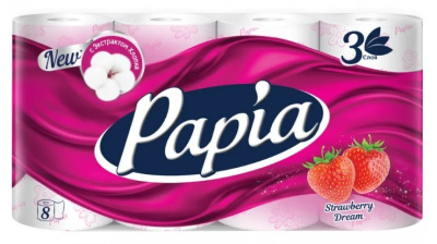 Туалетная бумага PAPIA 3сл. 8рул. Клубничная мечта (7)