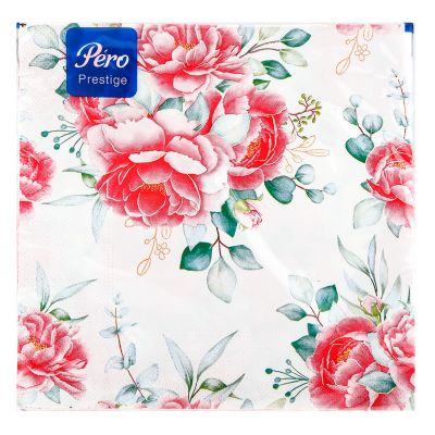 Салфетки бумажные 20л 3 слоя 33*33 Pero prestige Розовый букет (12)