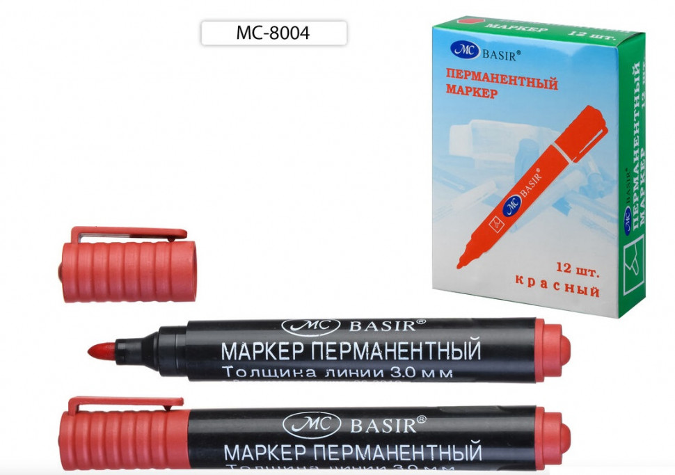 Маркер красный перм. Basir пуль. нак. 3мм. (уп.12)