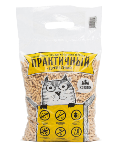 Наполнитель Практичный 7л. Древесный хвойный (2кг.)