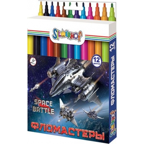 Фломастеры 12цв. Silwerhof SPACE BATTLE вентилир.колпачок полипропил.корпус, карт.европодвес