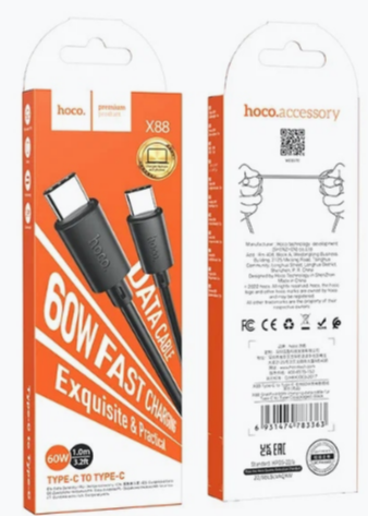 Кабель Type-C Type-C 1м 3A 60W черный X88 Hoco