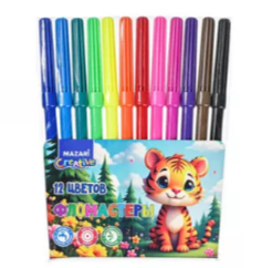 Фломастеры 12цв. Mazari кругл. вент. Тигренок