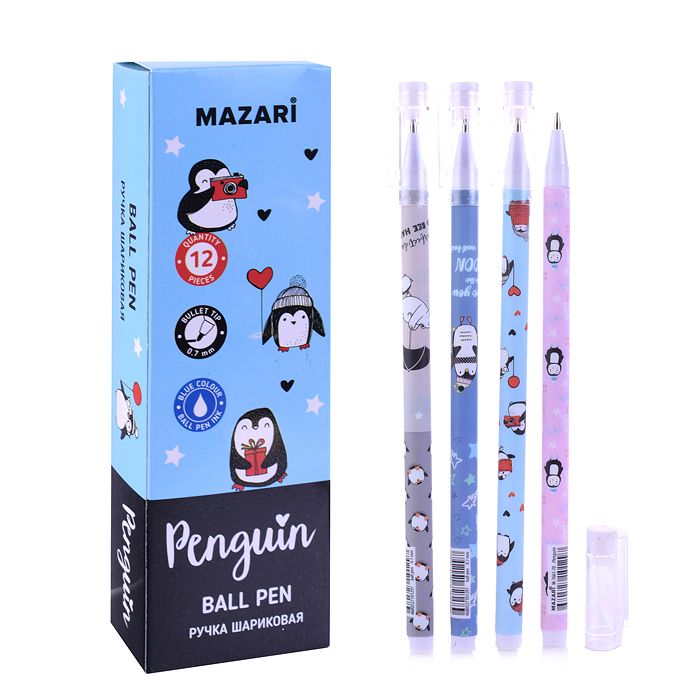 Ручка шар. СИНЯЯ Mazari Penguin 0,7мм. (уп.12)