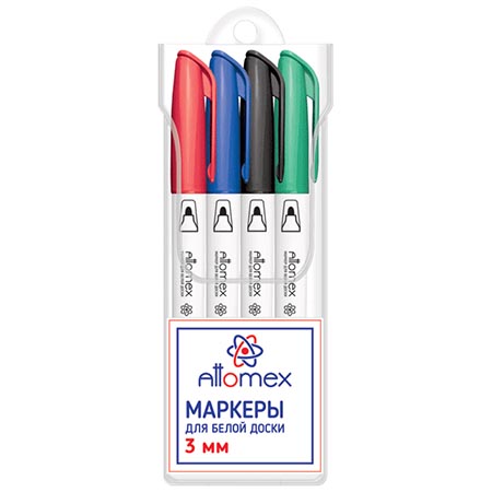 Маркер (набор 4шт.) Attomex 3мм. д/бел. доски (24)