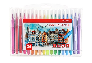 Фломастеры 36цв. Проф-Пресс Travel с кист. вент. колп.
