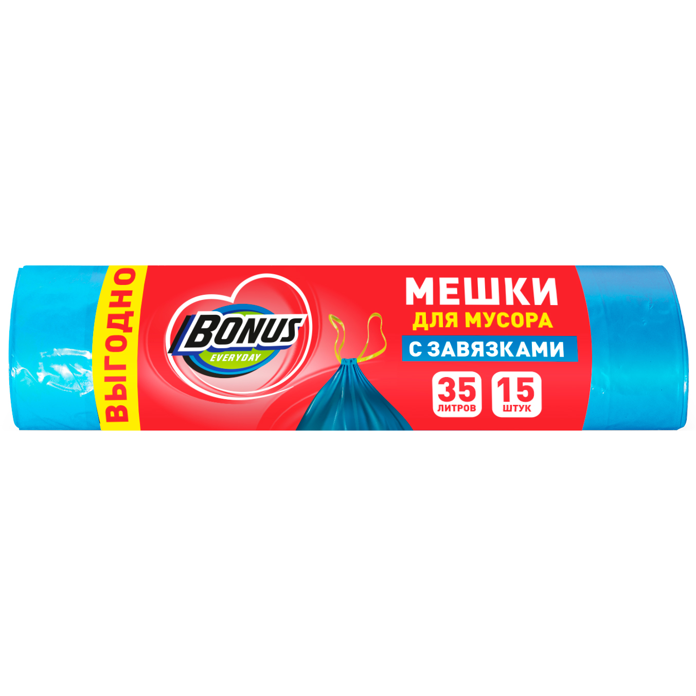 Мешок для мусора 35л./15шт. Bonus синие с затяжками