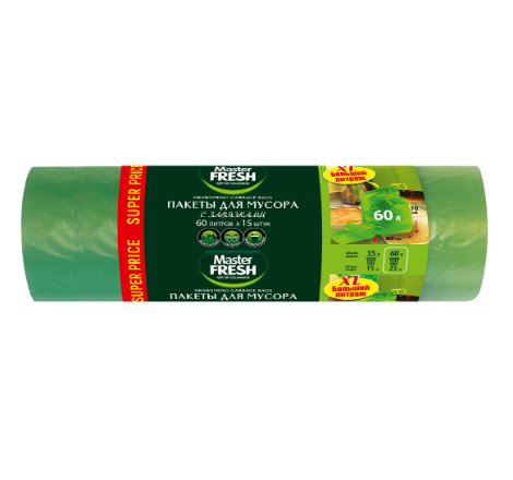 Мешок для мусора 60л./15шт. Master FRESH XXL с завязками (25)