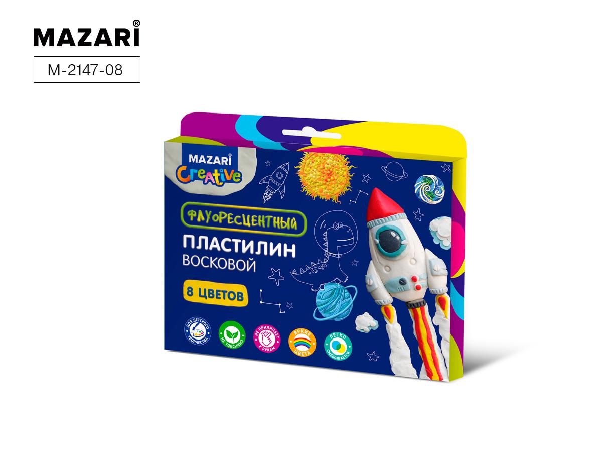 Пластилин воск. 8цв. Mazari 120г. со стеком
