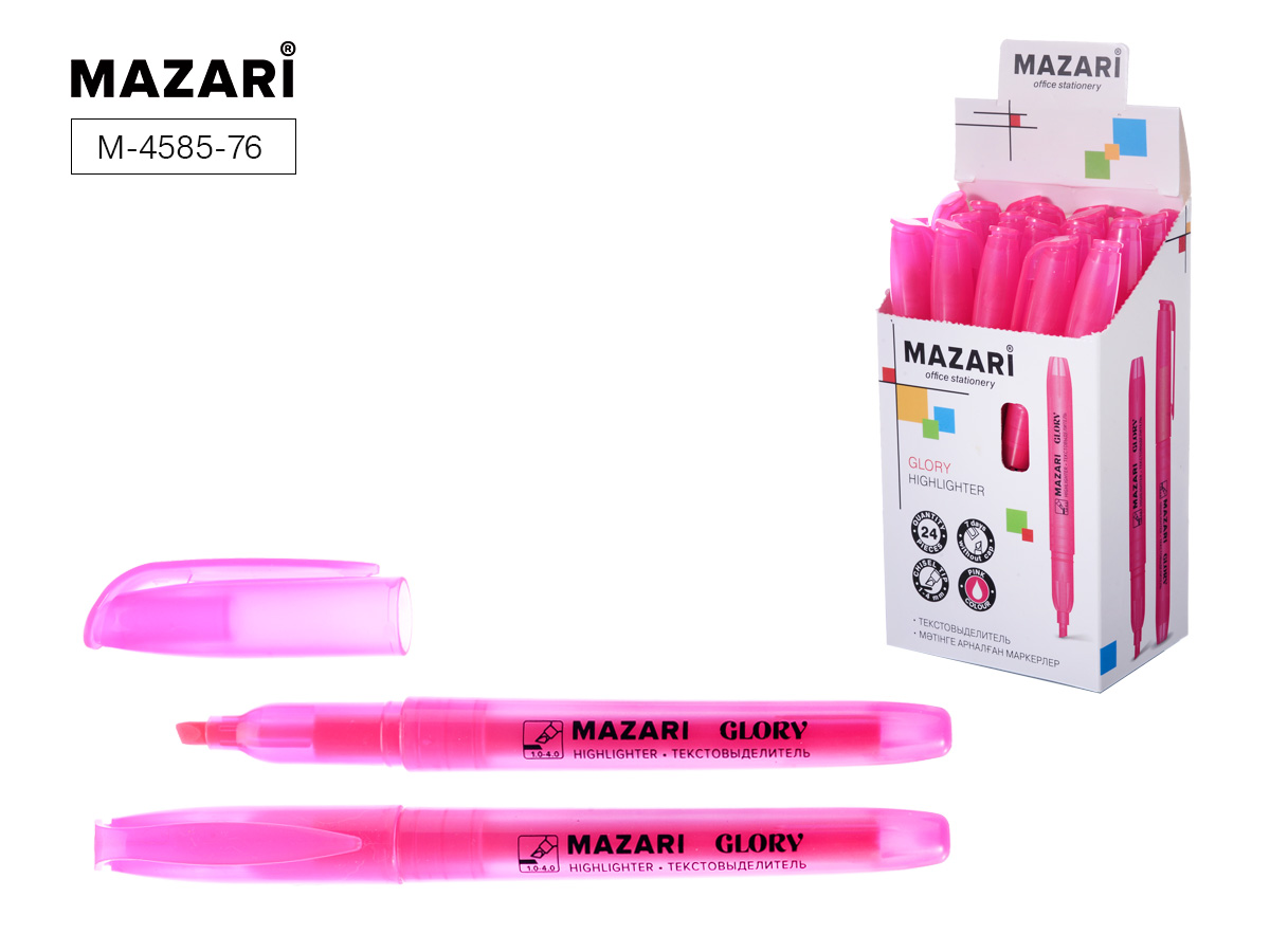 Текстовыделитель Mazari Glory 1мм/4мм. розовый (уп.24)