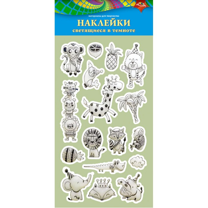 Наклейки Апплика 18**31см. свет в темн. Смешные животные