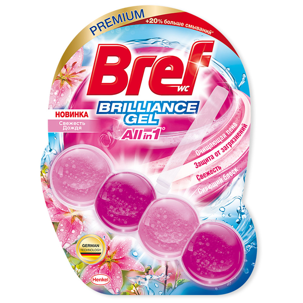 Освежитель для унитаза Bref 42г. блок Гель Свежесть дождя