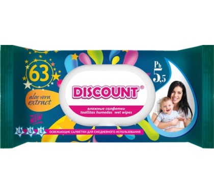Салфетки влажные Discount 63шт. С КРЫШКОЙ (27)