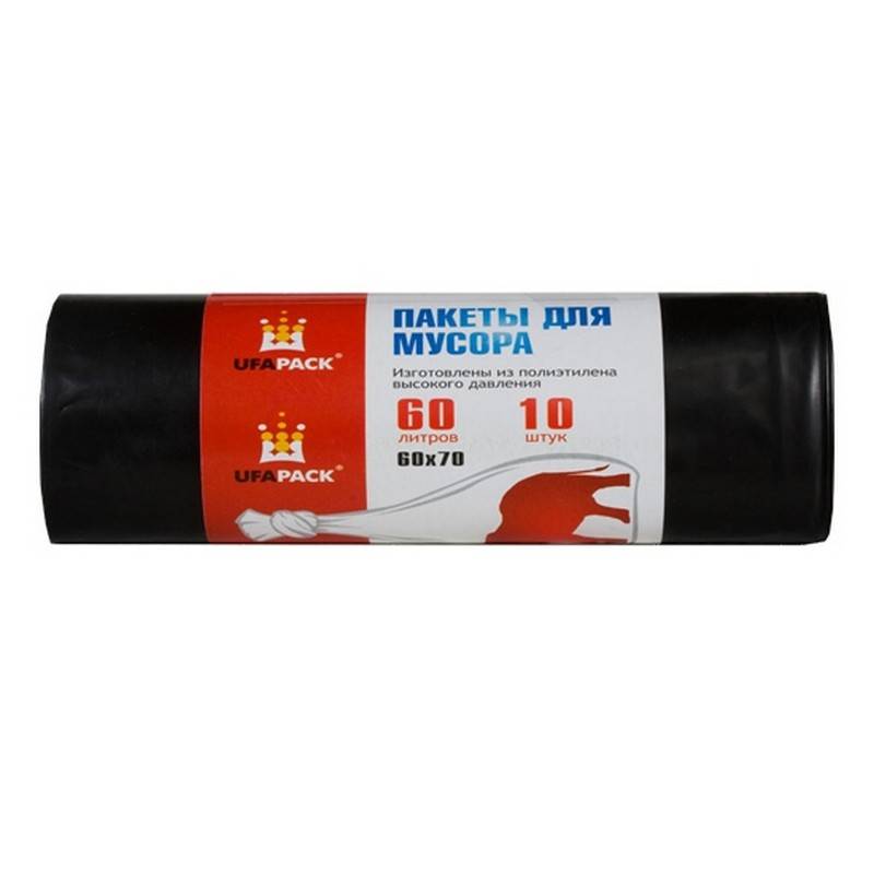 Мешок для мусора 60л./10шт. УфаПак ПВД черные 23,29мкм (20шт)***