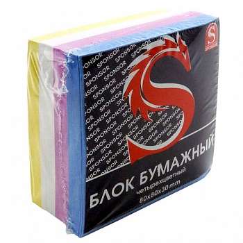 Блок для заметок цветной Sponsor "Куб" 80*80*35мм 4цв.