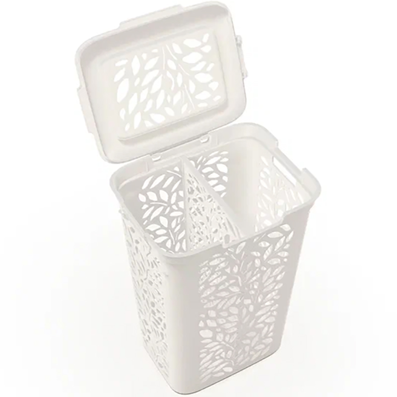 Корзина для белья 60л. Leaves с разделителем молочный