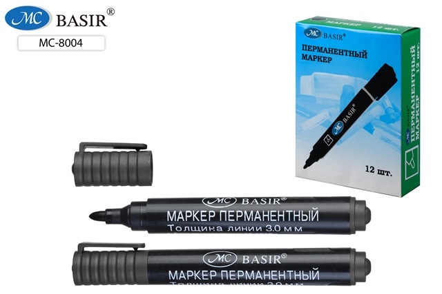 яя Маркер черный перм. Basir 3мм. (уп.12)