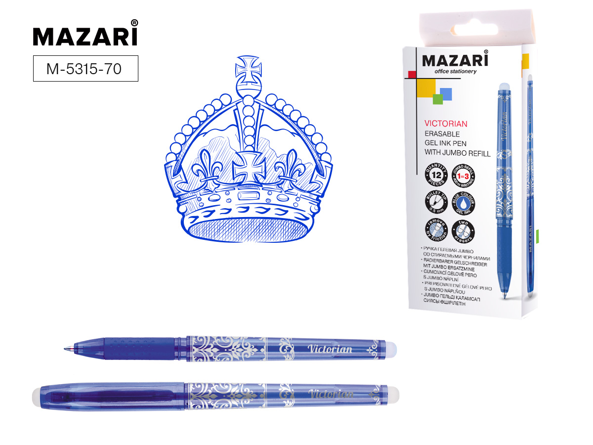 Ручка пишет/стирает СИНЯЯ Mazari Jumbo Victorian (уп.12)