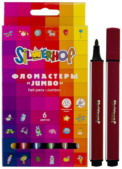 Фломастеры 6цв. Silwerhof EMOTIONS Jumbo вентилир.колпачок треуг полипропил.корпус, карт.европод