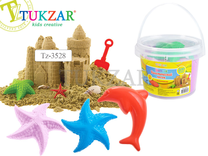 Кинетический песок Tukzar 500 г, с формочками, банка-ведро