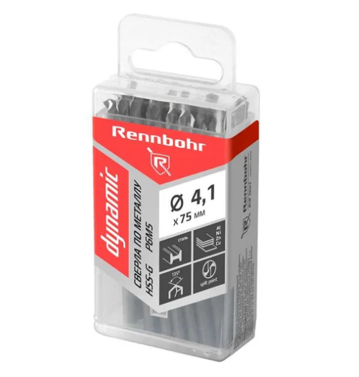 Сверло по металлу 4,1*43/75мм Rennbohr Dynamic HSS-G (уп.20)