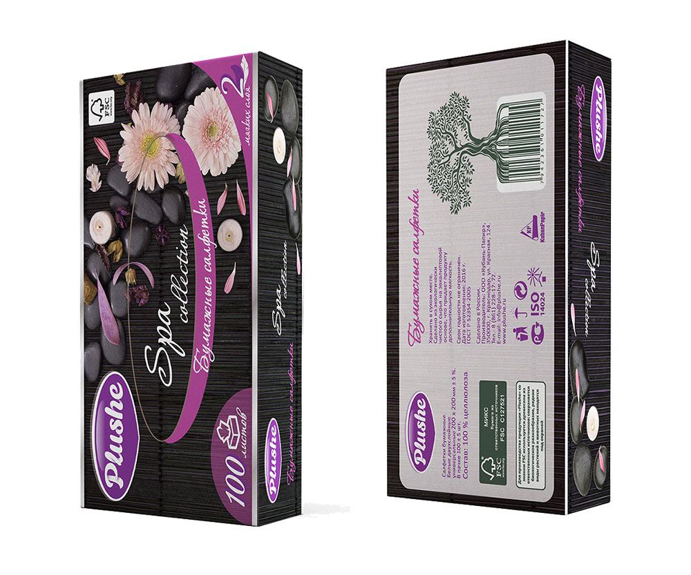 Салфетки бумажные 100л. Plushe V-сложение КОРОБКА