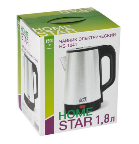 Чайник электр. HomeStar 1,8л. ДИСК 1,5кВт, нерж сталь черный HS-1041