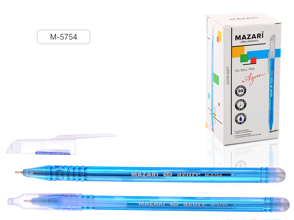 Ручка шар. СИНЯЯ Mazari AZURE 1мм. прозр. корп. (уп.50)