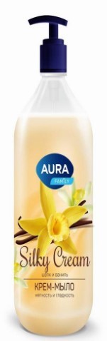 Мыло жидк. AURA 1л. Silky Cream Шелк и ваниль