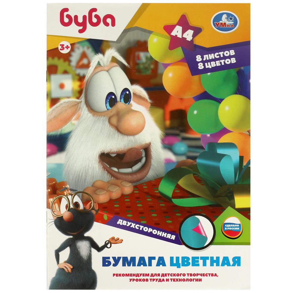 Набор цв. бумаги 8л.8цв. А4 Умка газет. двустор. Буба