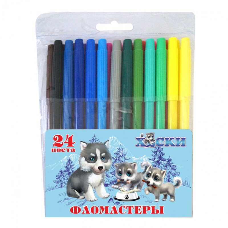 Фломастеры 24цв. JO Хаски 828H-24 2018, ПВХ