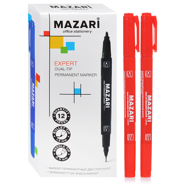 Маркер красный Mazari Expert двустор. 1,5мм. (уп.12)