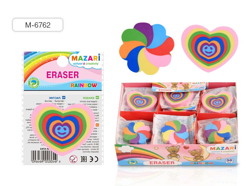 Ластик Mazari Rainbow цветок+сердце (уп.36)***