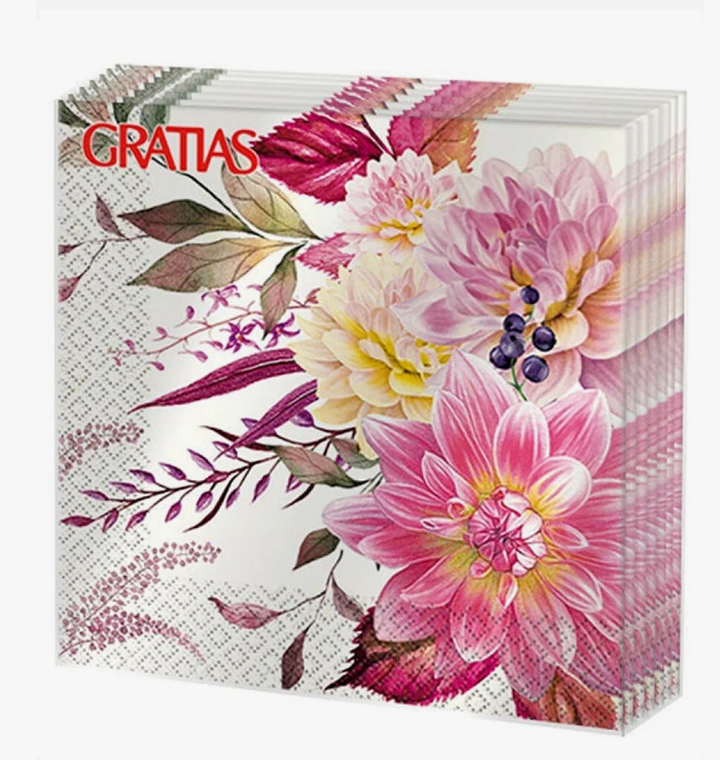 Салфетки бумажные 20л 3 слоя 33*33 Gratias Букет георгин (16)
