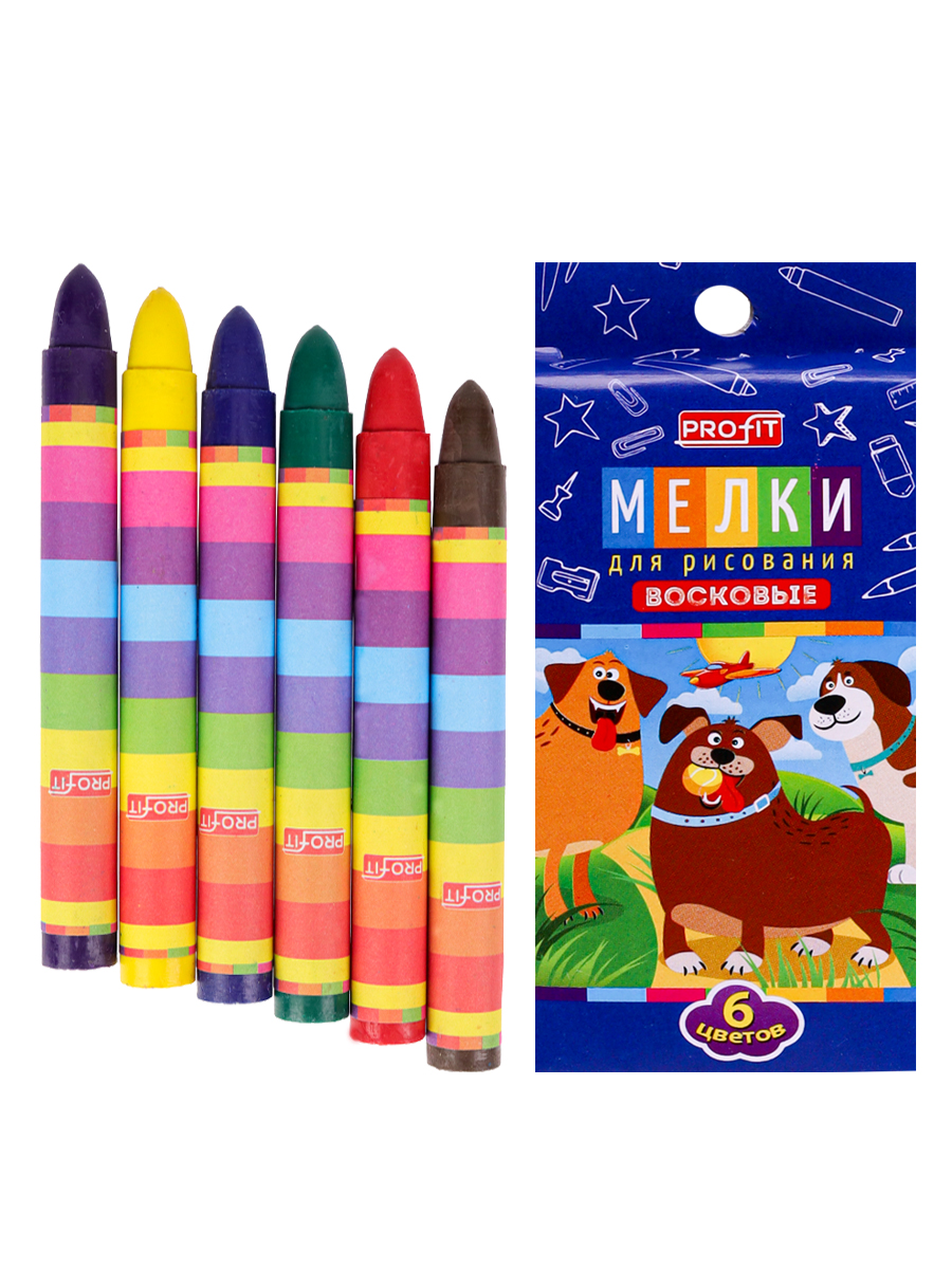 Набор воск.мелков 6цв. TM "Profit" Рисованые щенки