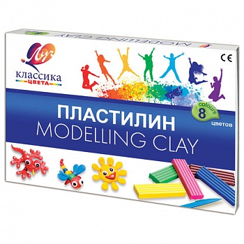 Пластилин 8цв. Классика Луч 160г.+стек