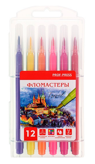 Фломастеры 12цв. ПрофПресс TRAVEL с кист. с вент.