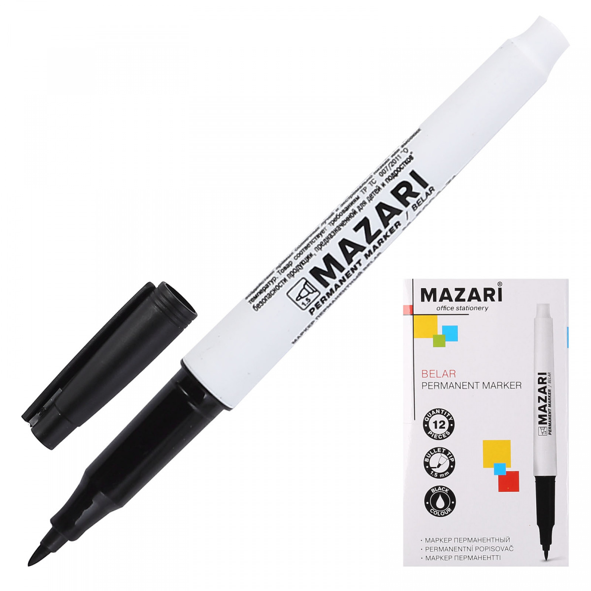Маркер черный перм. Mazari Belar 1,5мм. (уп.12)