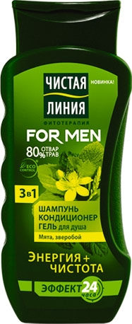 Шампунь Чист. линия  250мл. Мята зверебой Муж. 3в1 Энергия и чистота (12)