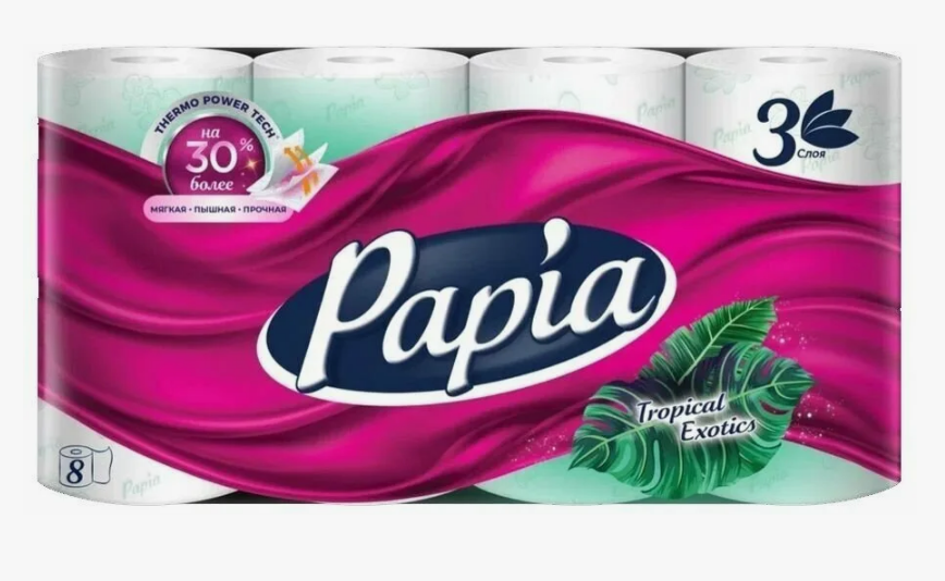 Туалетная бумага PAPIA 3сл. 8рул. Тропическая экзотика (7)