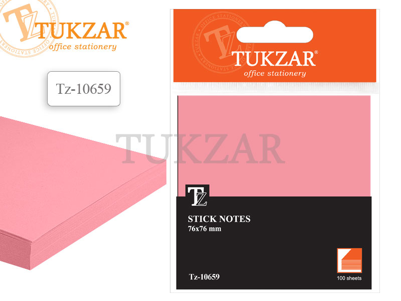 Самоклеющийся блок Tukzar 76х76 мм, 100 листов, розовый (уп.12шт.)