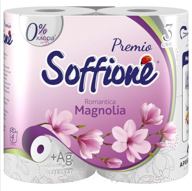 Туалетная бумага Soffione 3сл. 4рул. Пермио Романтик Магнолия