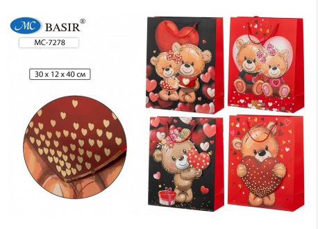 Сумочка 30*12*40см. Basir Мишки LOVE (уп.20)