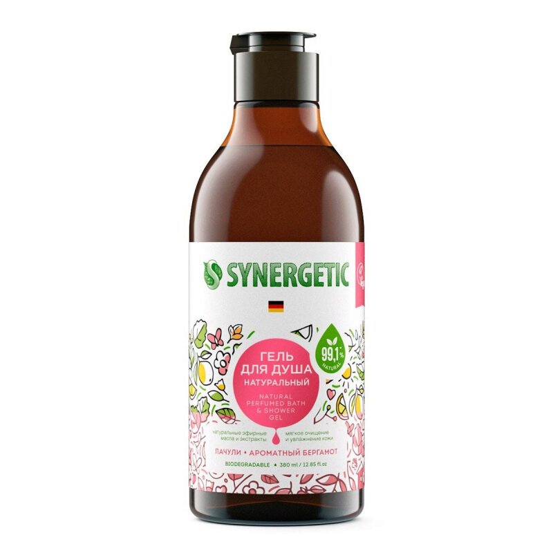 Гель для душа SYNERGETIC 380мл. Пачули и бергамот