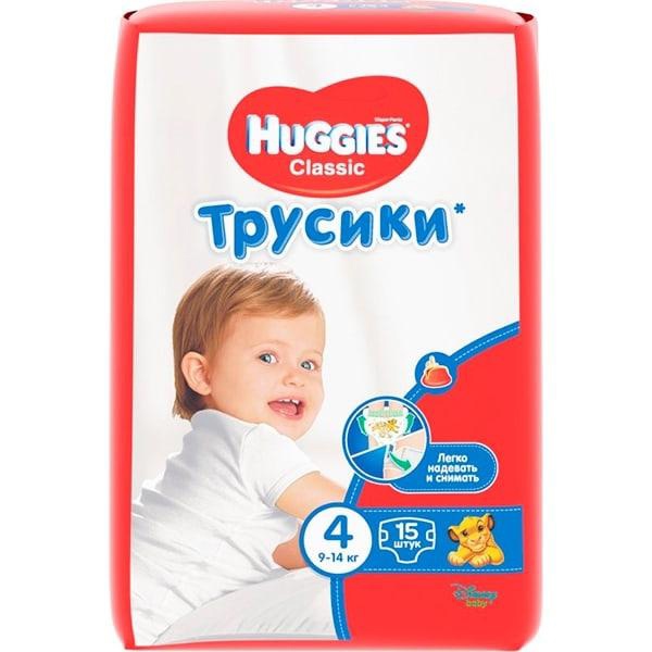 Подгузн.-трусики Huggies --4-- 15шт. 9-14кг. Классик