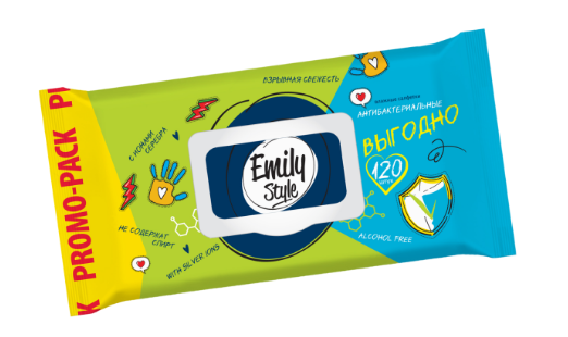 Салфетки влажные Emily Style 120шт. Антибактериальные Клапан (14)
